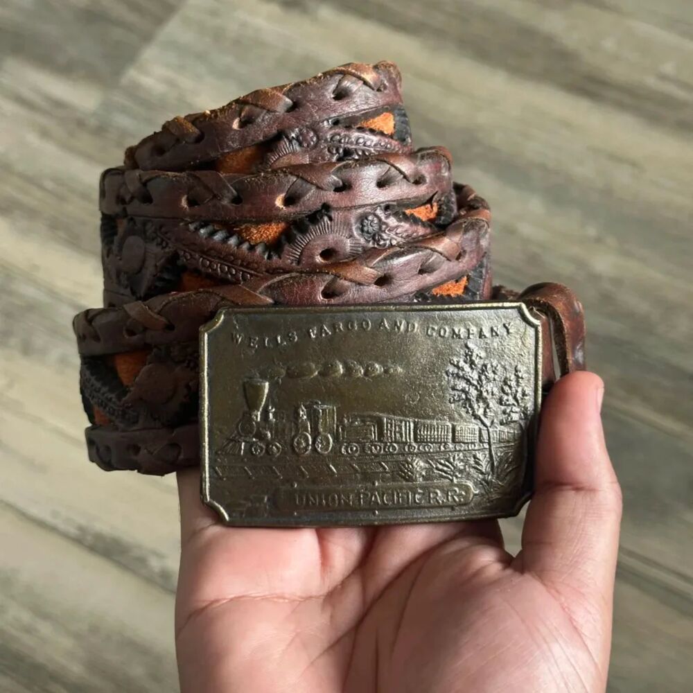 Vintage Navajo Woven Leather Belt Made In Mexico Size 38